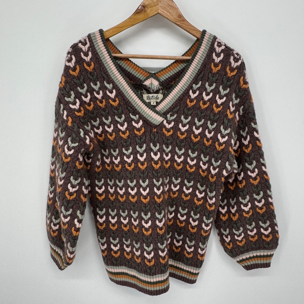Listicle Sweater Women V-Neck Chevron Knit Women S Boho Retro Heavyweight Winter
